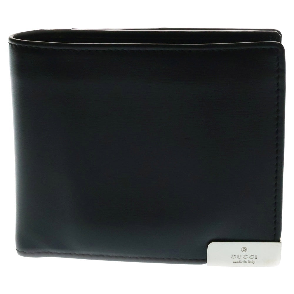 GUCCI(グッチ) 二つ折り財布 コンパクトウォレット 二つ折り財布 カードケース ブラック シルバー金具 レザー 162773