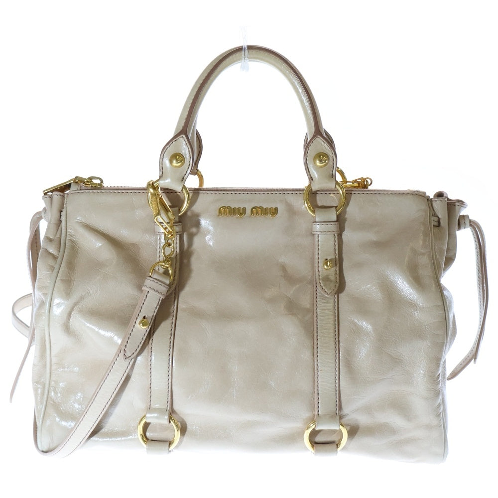 miumiu(ミュウミュウ) 2WAYハンドバッグ ショルダーバッグ ピンクベージュ ゴールド金具 ヴィッテロシャインレザー