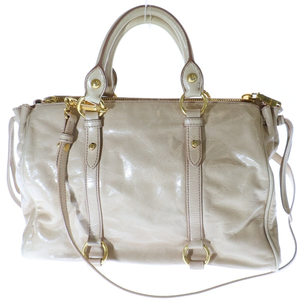 miumiu(ミュウミュウ) 2WAYハンドバッグ ショルダーバッグ ピンクベージュ ゴールド金具 ヴィッテロシャインレザー