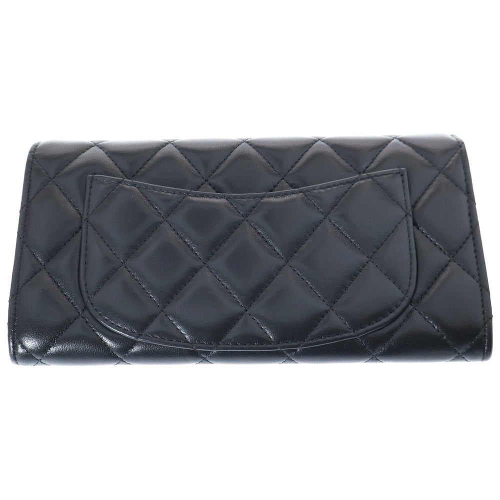 CHANEL(シャネル) ココマーク マトラッセ ラムスキン クラシックフラップレザーロングウォレット 二つ折り長財布 ブラック レディース