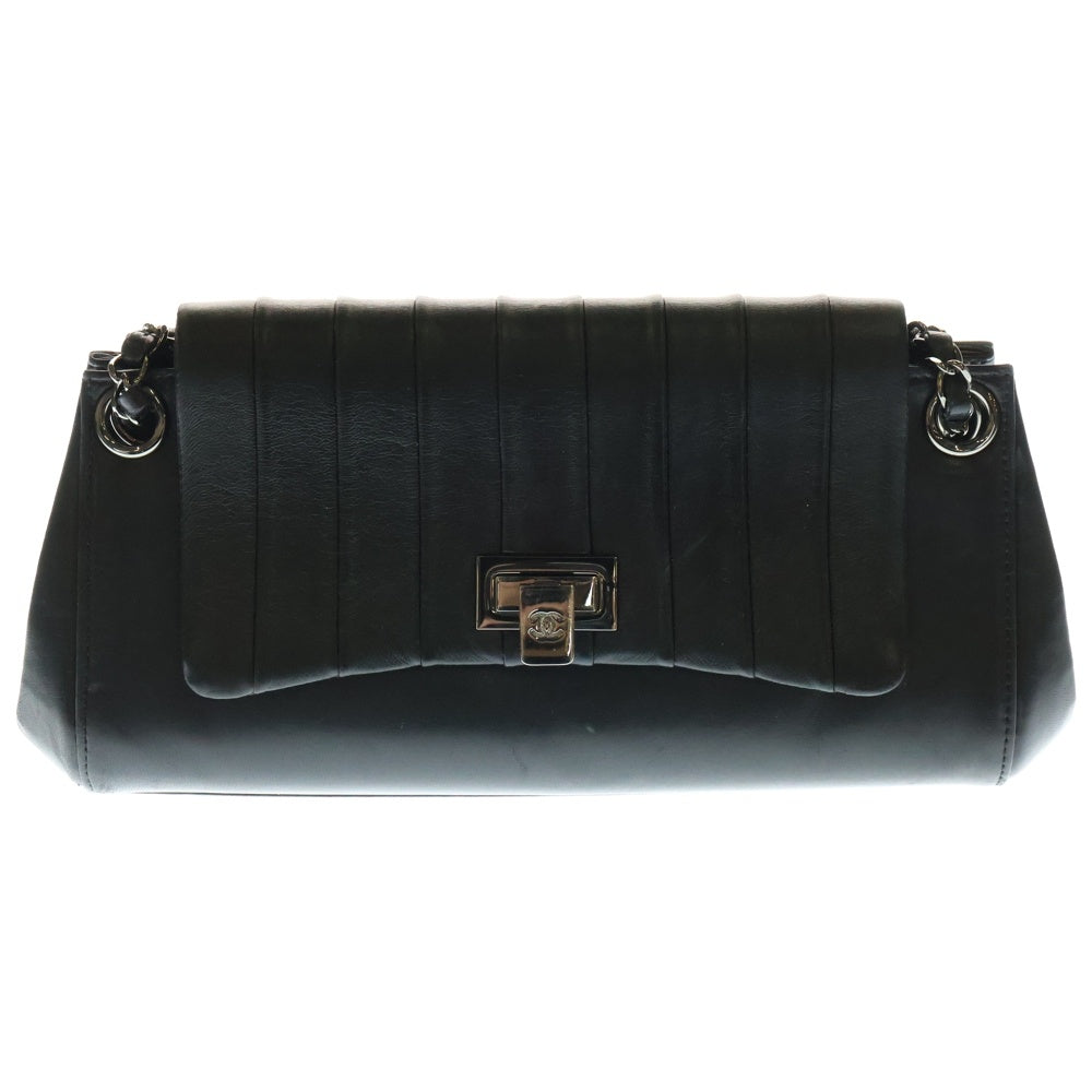 CHANEL(シャネル) マドモワゼル ココマーク ラムスキン レザー チェーンショルダーバッグ シルバー金具 ブラック 7番台