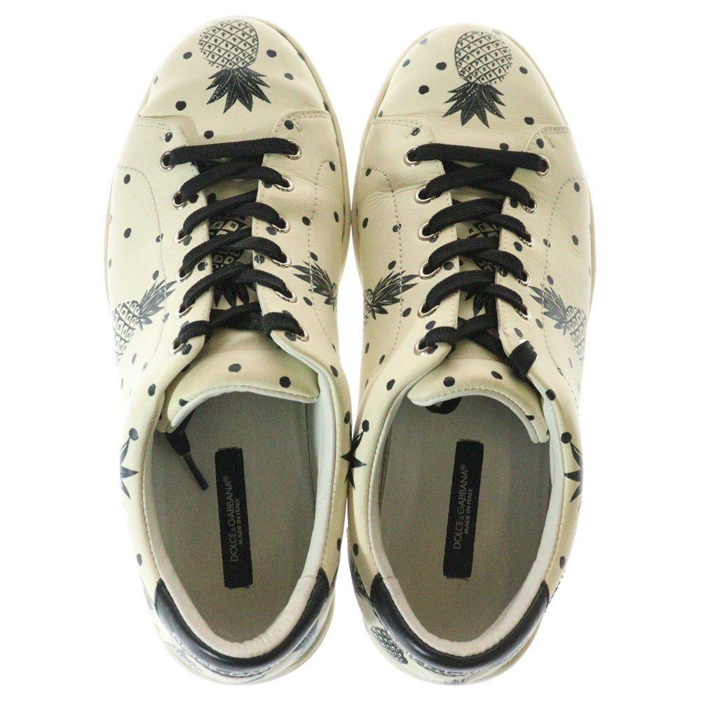 DOLCE & GABBANA(ドルチェアンドガッバーナ) パイナップル総柄 レザー レースアップ ローカットシューズ スニーカー ホワイト/ブラック
