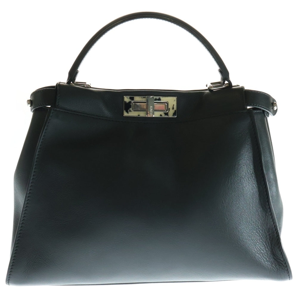 FENDI(フェンディ) ピーカブー ミディアム 2WAYバッグ ハンドバッグ ショルダーバッグ ブラック レザー 白金具 8BN290