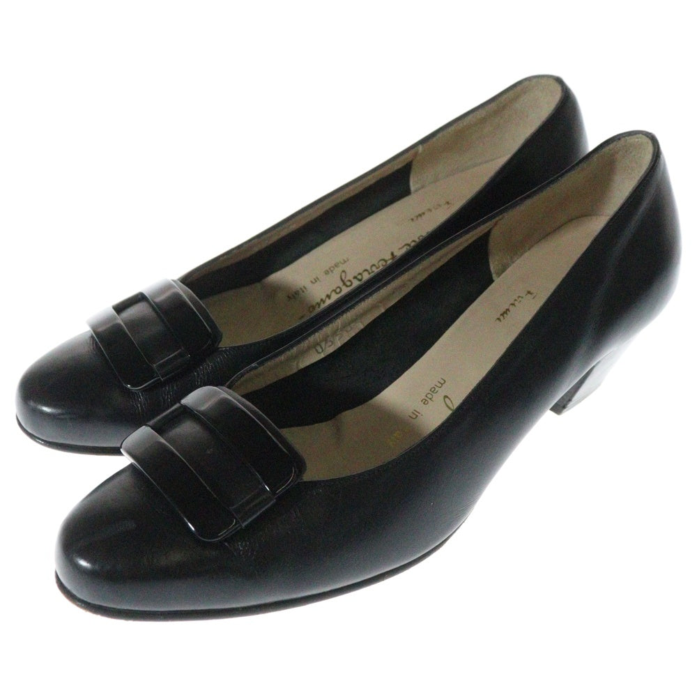 FERRAGAMO(フェラガモ) バックルデザイン レザー ヒール パンプス シューズ ブラック レディース