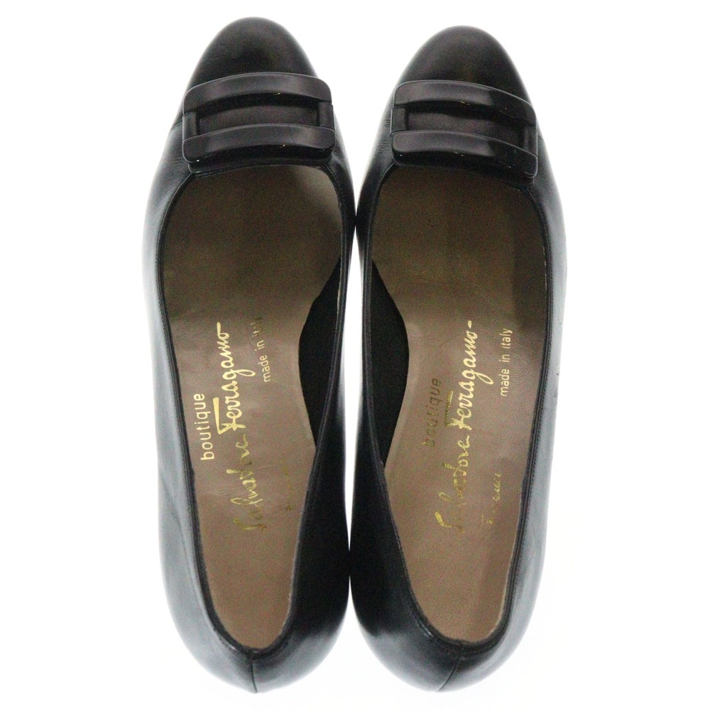 FERRAGAMO(フェラガモ) バックルデザイン レザー ヒール パンプス シューズ ブラック レディース