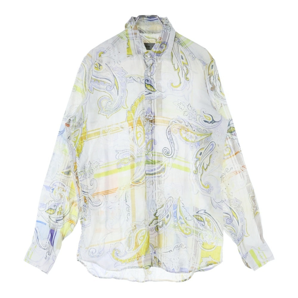 ETRO(エトロ) ペイズリー総柄 リネン ロングスリーブ 長袖 シャツ ホワイト/イエロー