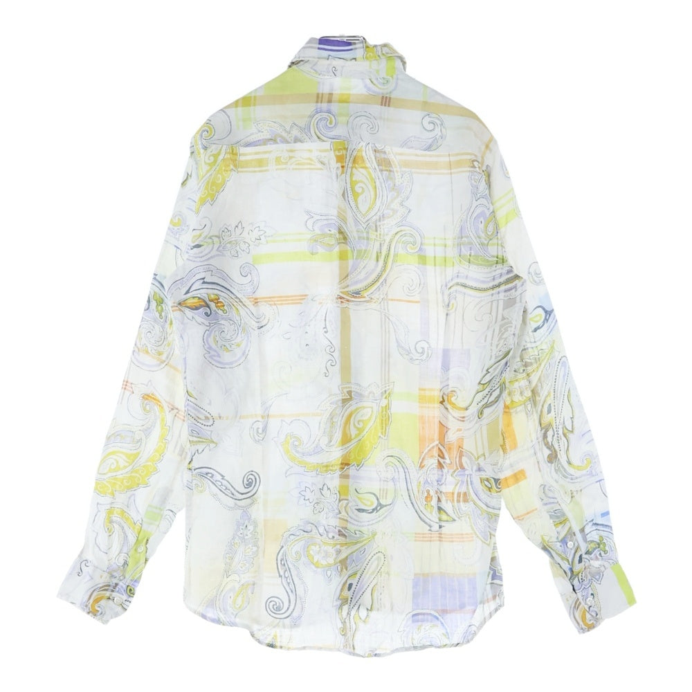 ETRO(エトロ) ペイズリー総柄 リネン ロングスリーブ 長袖 シャツ ホワイト/イエロー