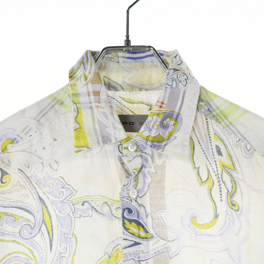 ETRO(エトロ) ペイズリー総柄 リネン ロングスリーブ 長袖 シャツ ホワイト/イエロー