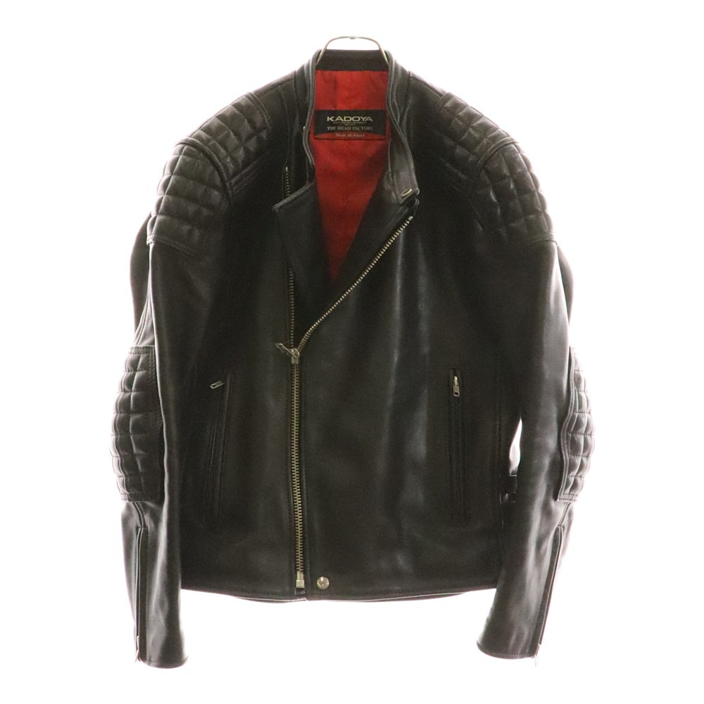 KADOYA(カドヤ) THE HEAD FACTORY キルティング カウレザー ジップアップ ダブル ライダース バイカー ジャケット ブラック