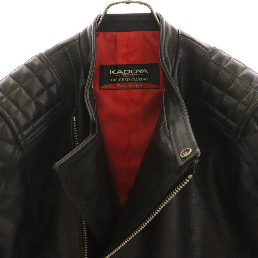 KADOYA(カドヤ) THE HEAD FACTORY キルティング カウレザー ジップアップ ダブル ライダース バイカー ジャケット ブラック