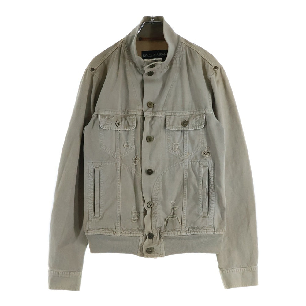 DOLCE & GABBANA(ドルチェアンドガッバーナ) ダメージ加工 リブカラー デニム トラッカージャケット ベージュ SDS04 8507