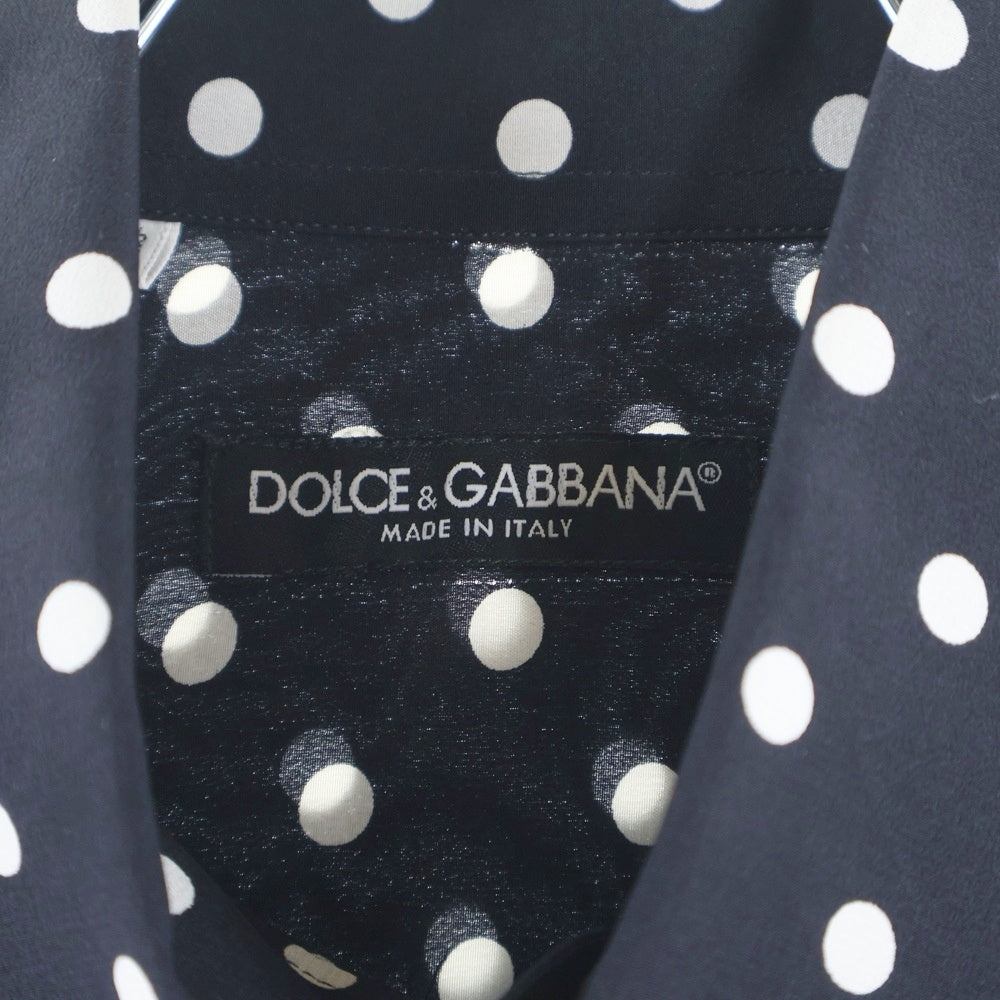 DOLCE & GABBANA(ドルチェアンドガッバーナ) ドット長袖シルクシャツ ブラック×ホワイト G5098T