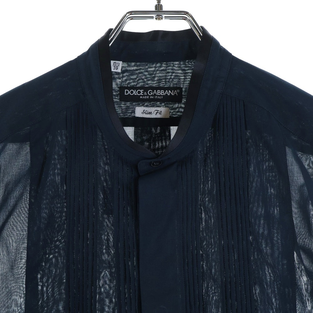 DOLCE & GABBANA(ドルチェアンドガッバーナ) スタンドカラー長袖シルクシャツ ネイビー G5281T