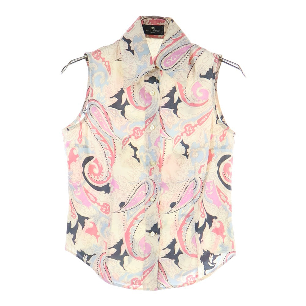 ETRO(エトロ) ペイズリー総柄プリント レギュラーカラー ノースリーブ シャツ ベージュ/ピンク 32-18152-4109