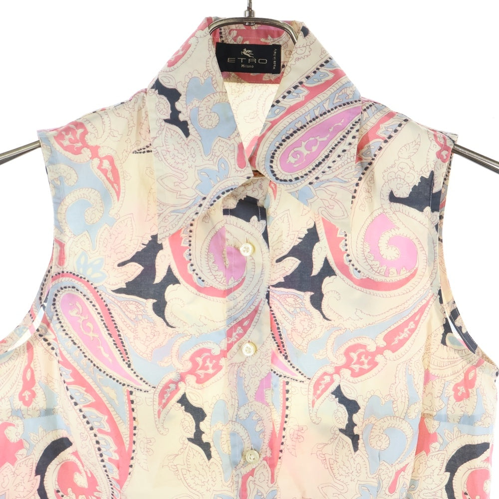 ETRO(エトロ) ペイズリー総柄プリント レギュラーカラー ノースリーブ シャツ ベージュ/ピンク 32-18152-4109
