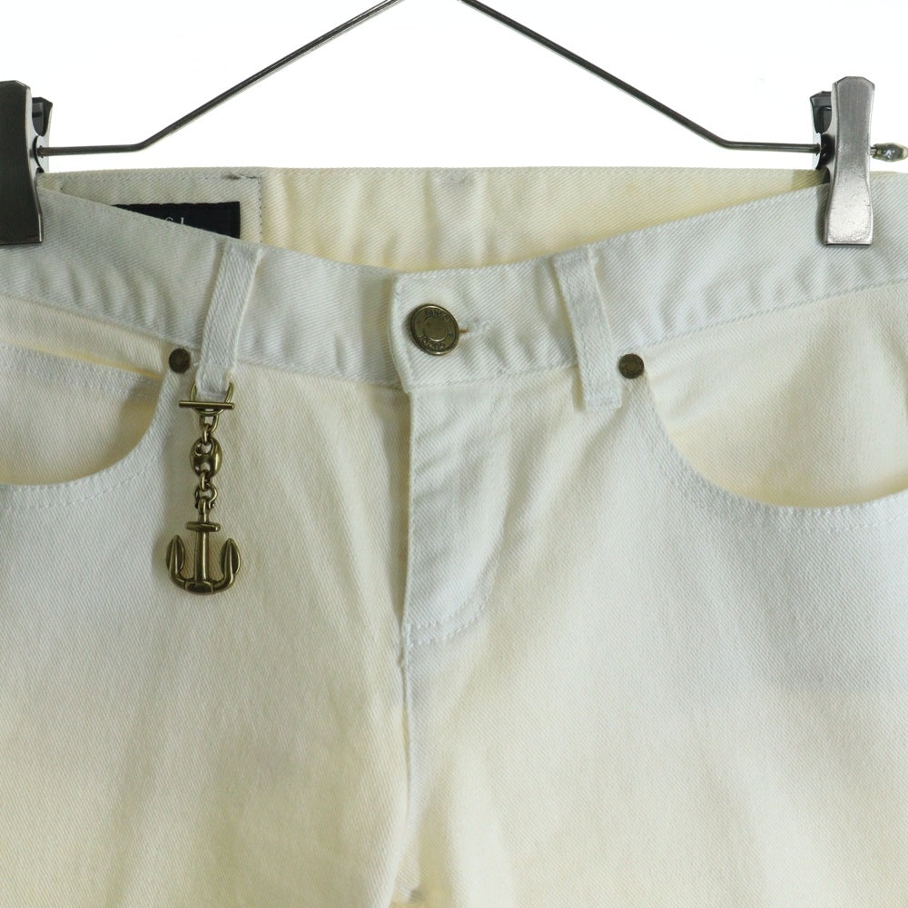 GUCCI(グッチ) アンカーチャーム ロゴ刺繍 レザーロゴパッチ ストレートデニムパンツ ジーンズ ホワイト 172316