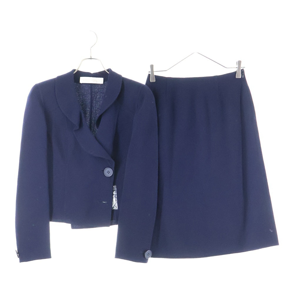 VALENTINO(ヴァレンティノ) セットアップスーツ シルク フリルカラー ダブルブレスト テーラードジャケット タイト ミディアムスカート ネイビー レディース