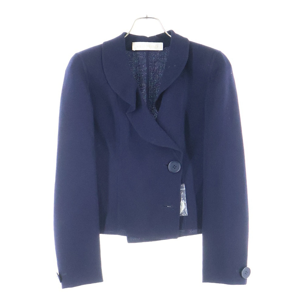 VALENTINO(ヴァレンティノ) セットアップスーツ シルク フリルカラー ダブルブレスト テーラードジャケット タイト ミディアムスカート ネイビー レディース