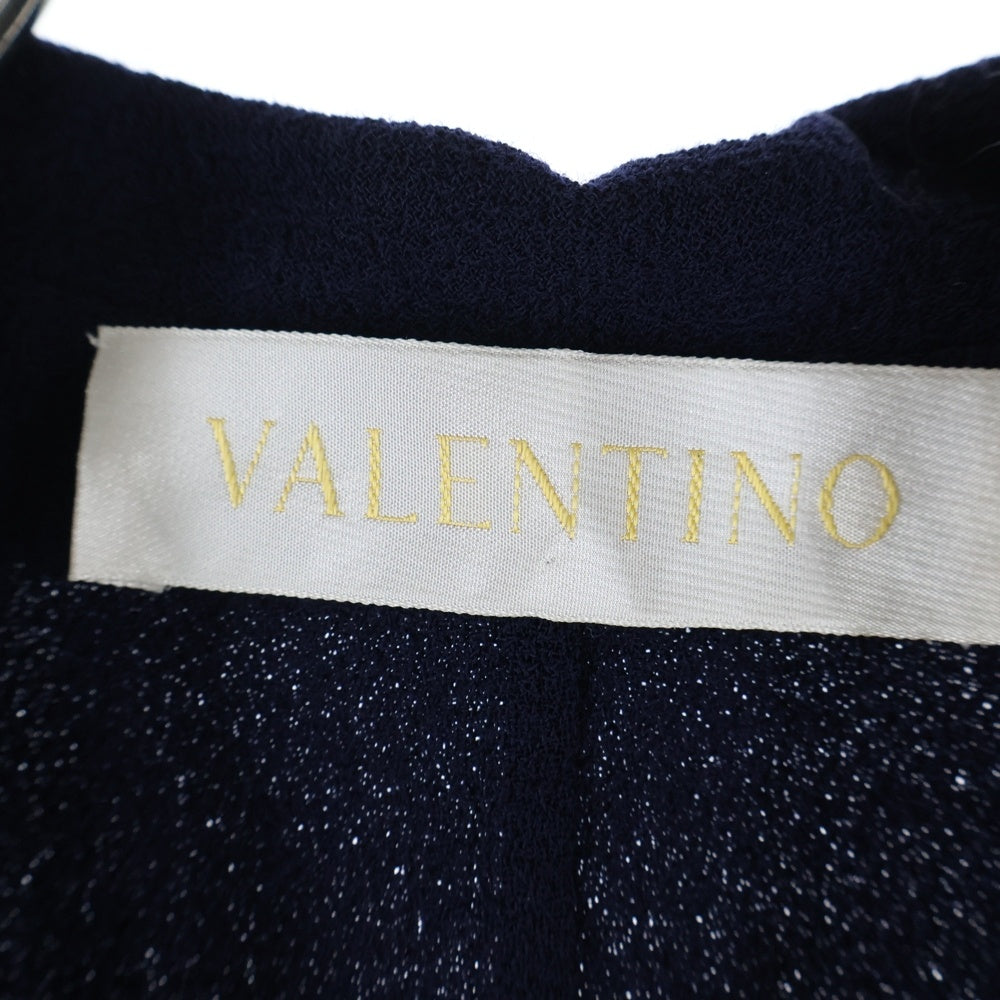 VALENTINO(ヴァレンティノ) セットアップスーツ シルク フリルカラー ダブルブレスト テーラードジャケット タイト ミディアムスカート ネイビー レディース