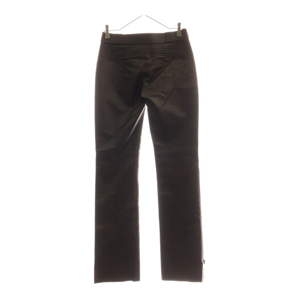 GUCCI(グッチ) インターロッキングG ベルト付き サイドジップ カウレザー ストレート パンツ ゴールド金具 ブラウン 119758