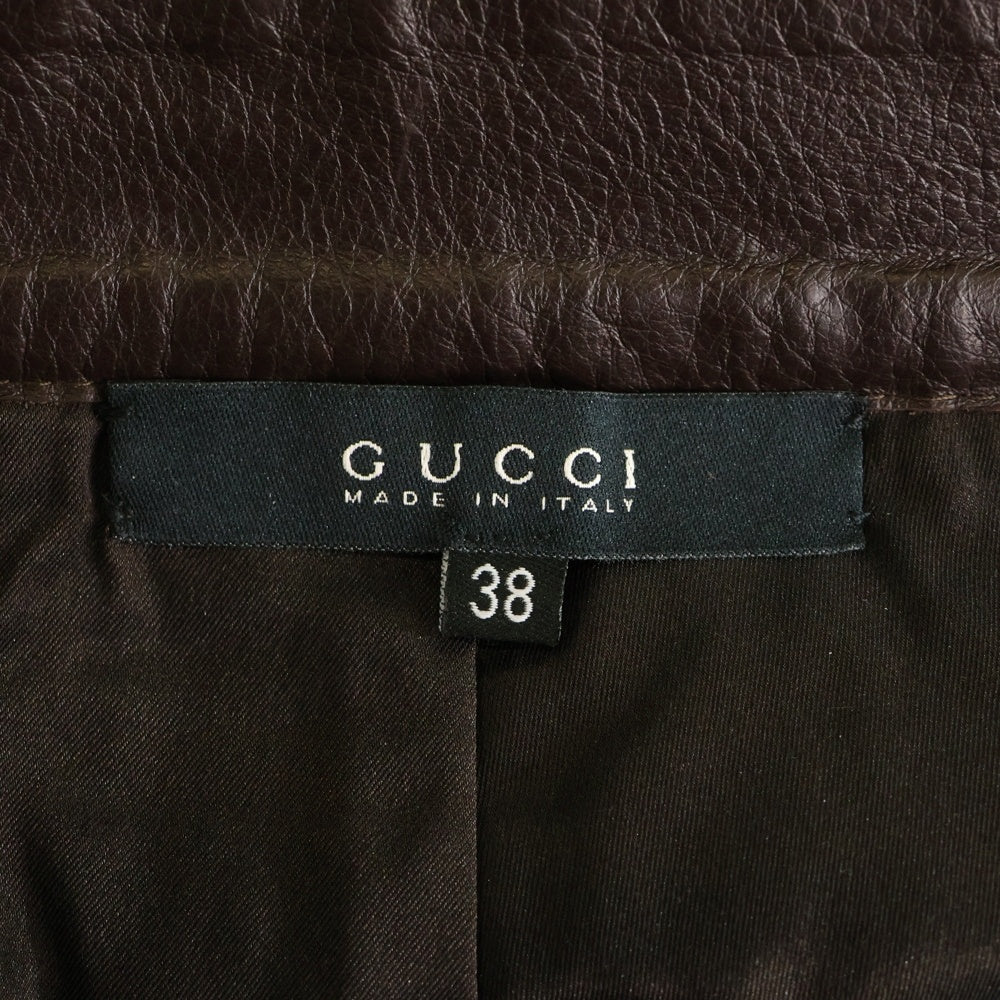 GUCCI(グッチ) インターロッキングG ベルト付き サイドジップ カウレザー ストレート パンツ ゴールド金具 ブラウン 119758