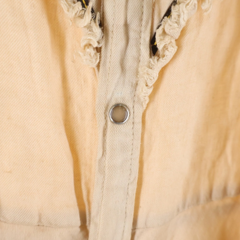 DSQUARED2(ディースクエアード) リネン レザーコード刺繍 カットオフ フリル スナップボタン パフスリーブ 半袖 ロング フレア ワンピース ベージュ レディース 73CT030PPT