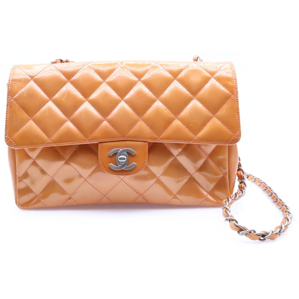 CHANEL(シャネル) マトラッセ25 ココマーク Sフラップ パテントレザーチェーンショルダーバッグ オレンジ レディース
