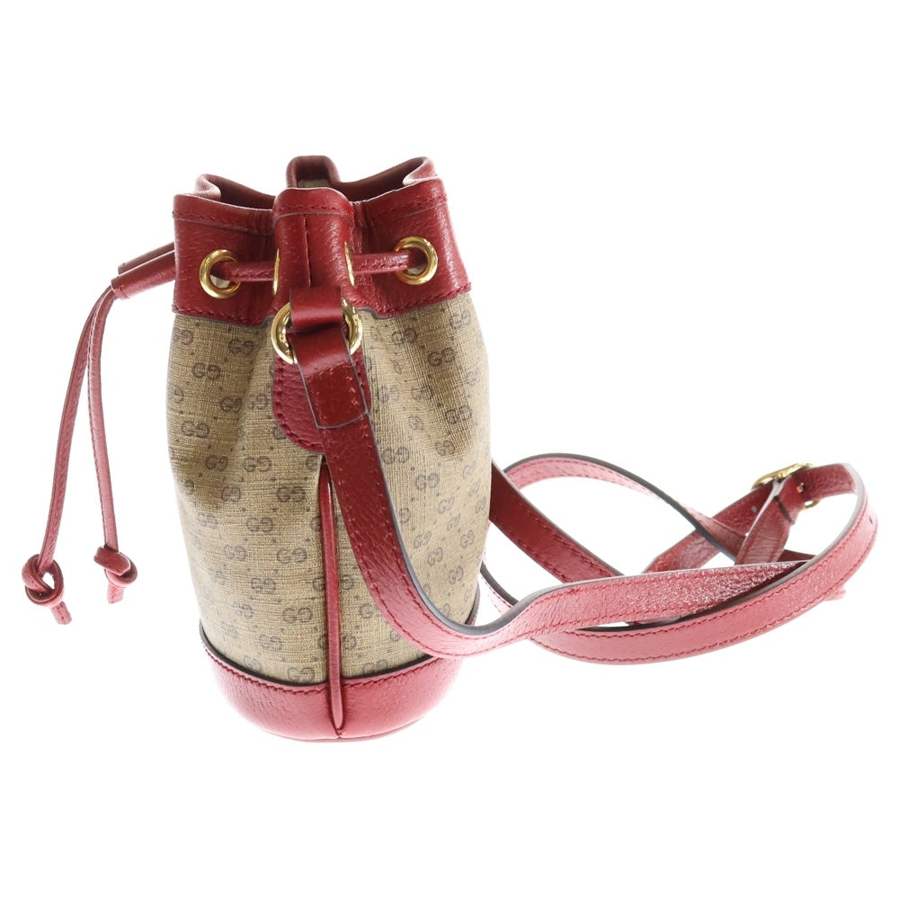 GUCCI(グッチ) ×ドラえもん マイクロGGスプリーム ドローストリング ミニバケット ショルダー クロスボディ バッグ ゴールド金具 ブラウン/レッド 647801