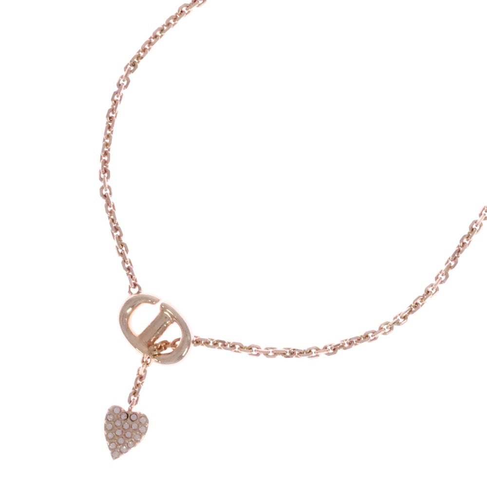Christian Dior(クリスチャンディオール) CDロゴ ネックレス ラインストーン クリスタル ハート ペンダント チェーン ピンクゴールド GP N3118WOMCY
