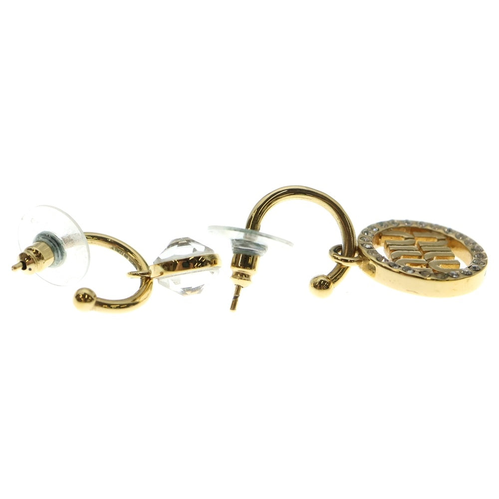 miumiu(ミュウミュウ) ロゴラインストーン ピアス フープ ゴールド メタル×クリスタル 5JO796