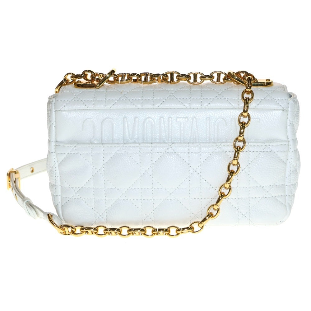 Christian Dior(クリスチャンディオール) カロ カナージュ スモール ショルダーバッグ チェーンバッグ ホワイト ゴールド金具 レザー