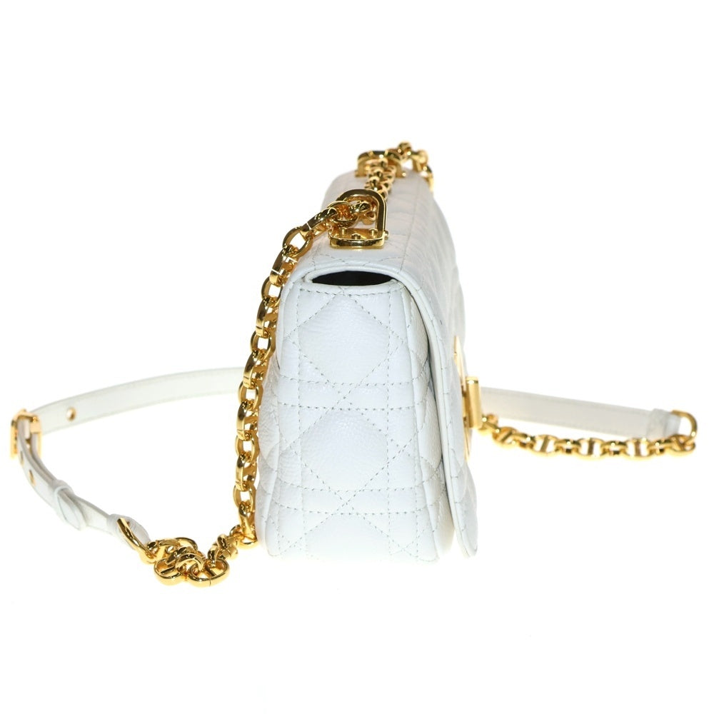 Christian Dior(クリスチャンディオール) カロ カナージュ スモール ショルダーバッグ チェーンバッグ ホワイト ゴールド金具 レザー