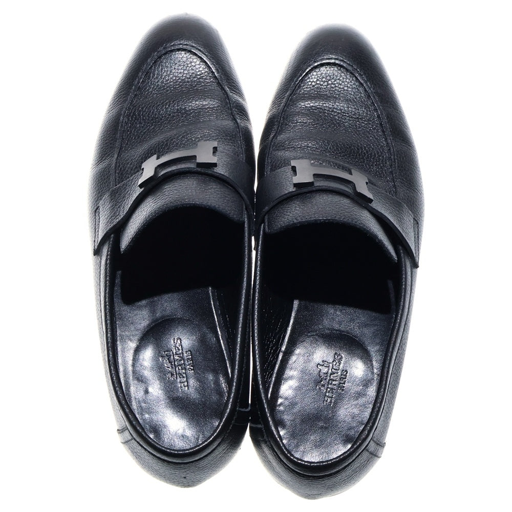 HERMES(エルメス) モカシンパリ Hロゴプレート コンスタンス レザー ローカットシューズ ローファー ブラック