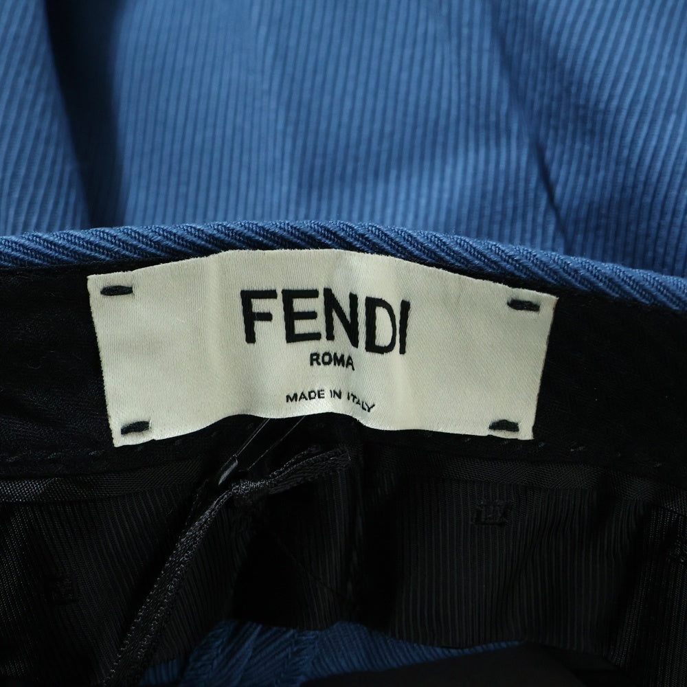 FENDI(フェンディ) ステッチデザイン ウール 2タック ワイドストレート スラックスパンツ トラウザーズ ブルー FR6240 A8D5