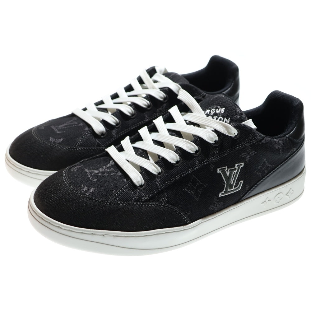 LOUIS VUITTON(ルイヴィトン) 25SS LV リゾート モノグラム デニム ロゴ刺繍 レザー レースアップ ローカットシューズ スニーカー ブラック 1AHQP8