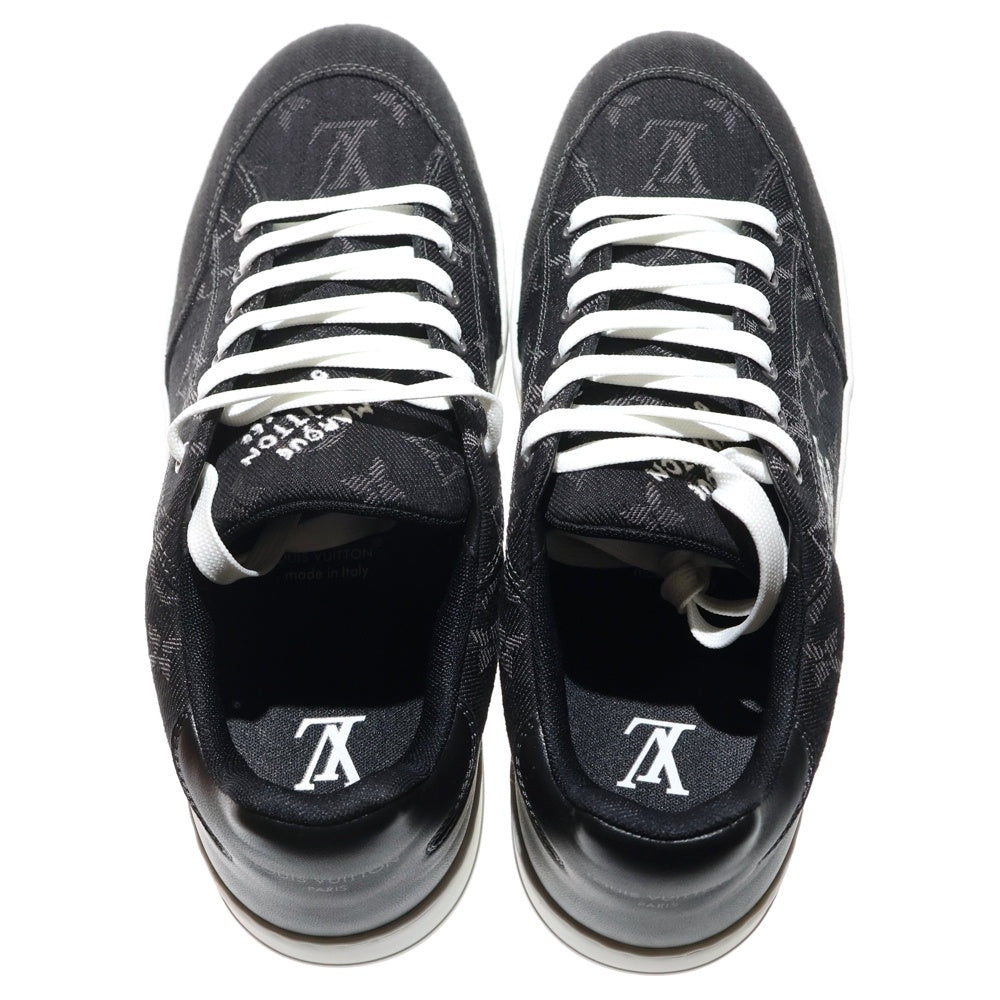 LOUIS VUITTON(ルイヴィトン) 25SS LV リゾート モノグラム デニム ロゴ刺繍 レザー レースアップ ローカットシューズ スニーカー ブラック 1AHQP8