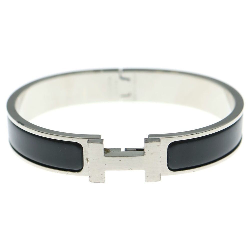HERMES(エルメス) クリックHH アッシュ Hロゴプレート ノワールマット ブレスレット バングル ブラック/シルバー
