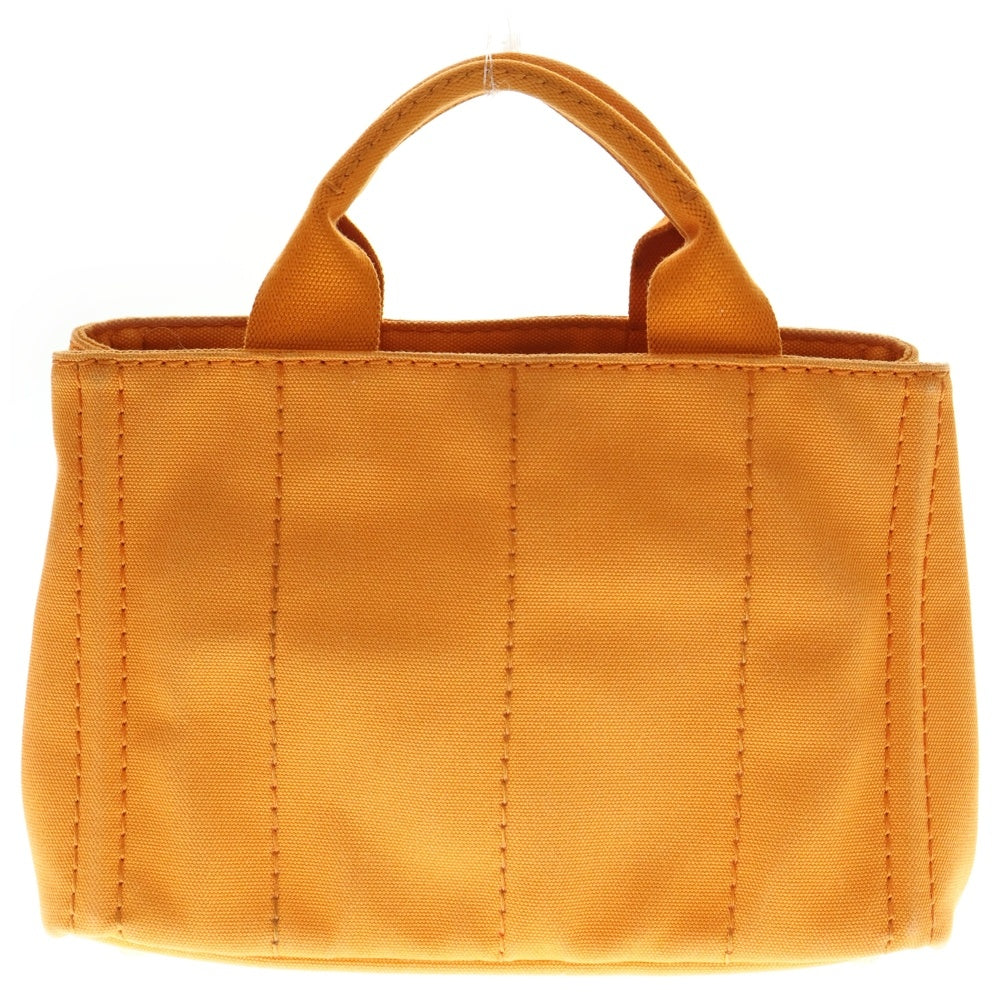 PRADA(プラダ) カナパ ミニ トライアングルロゴプレート キャンバス 2WAY ハンド ショルダー トートバッグ ゴールド金具 オレンジ B2439G