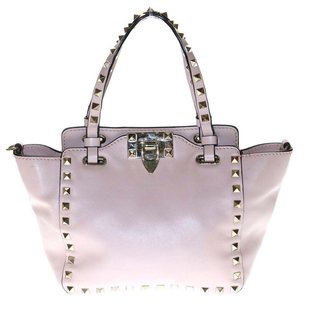 valentino garavan(ヴァレンティノガラヴァーニ) ハンドバッグ ロックスタッズ 2WAYバッグ ショルダーバッグ ハンドバッグ ゴールド金具 ライトピンク レザー