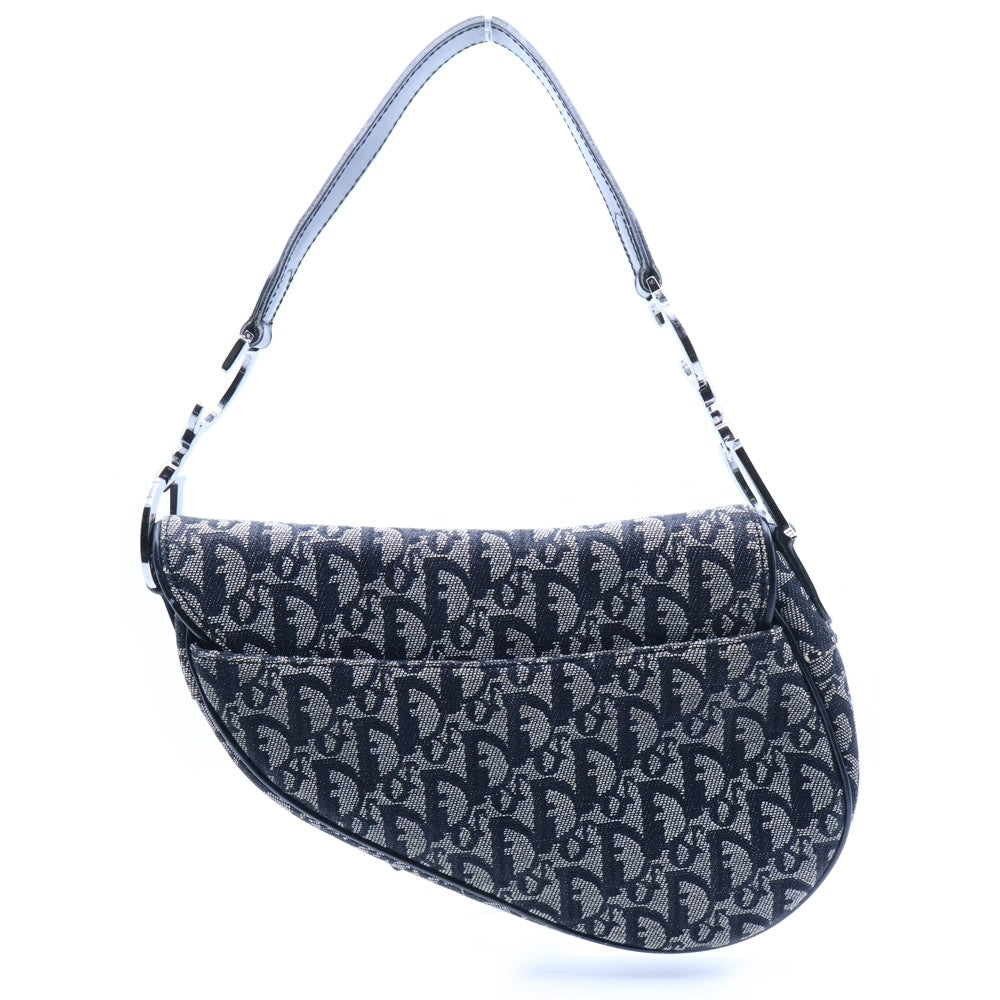 Christian Dior(クリスチャンディオール) トロッター サドルバッグ ハンドバッグ ネイビー ジャガード ワンショルダーバッグ ハンドバッグ