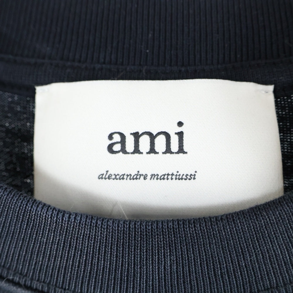 ami paris(アミパリス) Ami de Coeur アミドゥクール 立体ハートロゴ クルーネック半袖Tシャツ カットソー ブラック UTS027.726