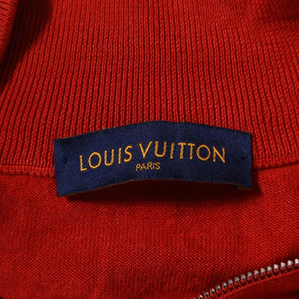 LOUIS VUITTON(ルイヴィトン) 裾ロゴ刺繍 エルボーパッチ ウール シルク ジップアップ ドライバーズニット ジャケット セーター レッド HAN53WF87