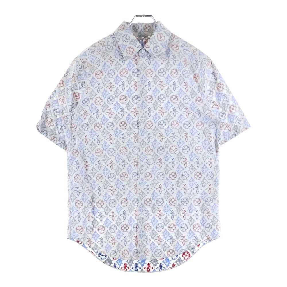 LOUIS VUITTON(ルイヴィトン) 21AW モノグラム シグネチャー ジャガード総柄 半袖シャツ マルチカラー ホワイト/ブルー RM212Q EO4 HLS44W