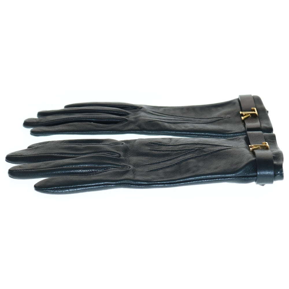 LOUIS VUITTON(ルイヴィトン) レザーグローブ 手袋 ブラック ラムレザー N7211E ゴールド金具