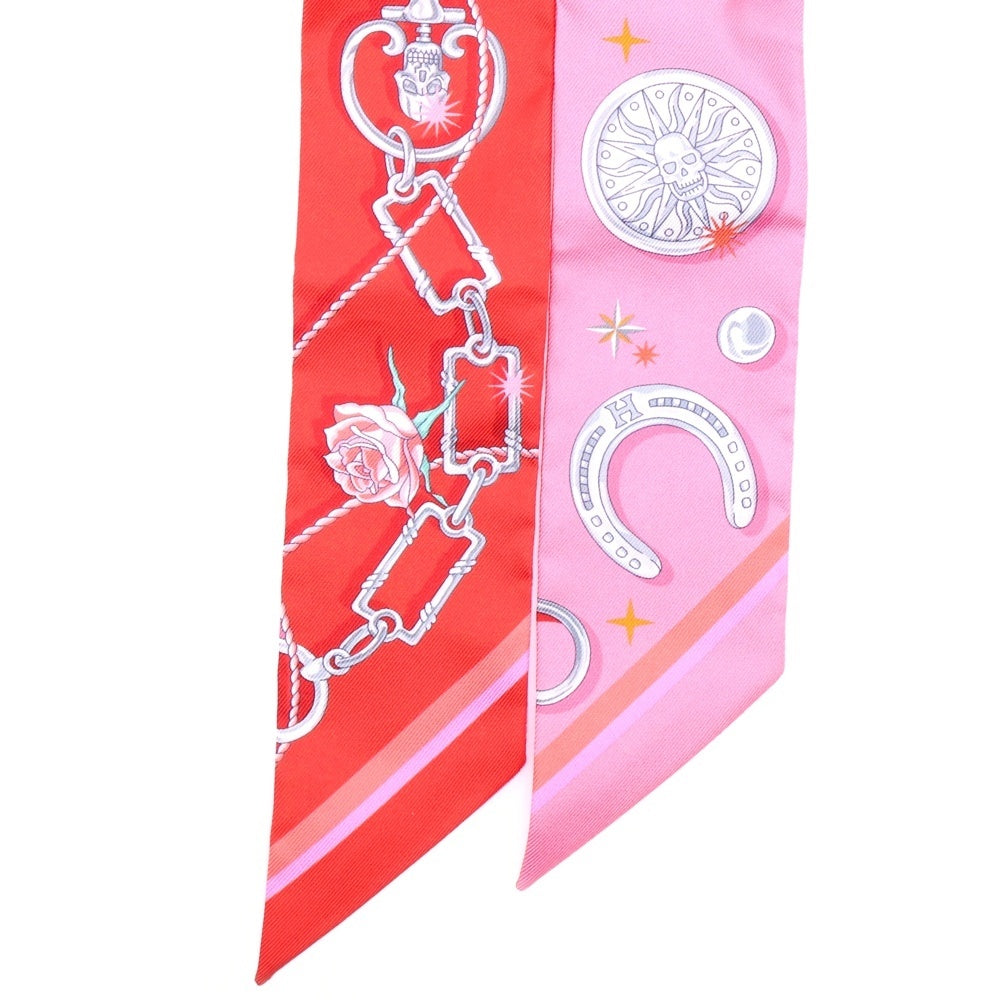 HERMES(エルメス) ツイリー C'EST LA FETE シルクスカーフ ピンク×レッド