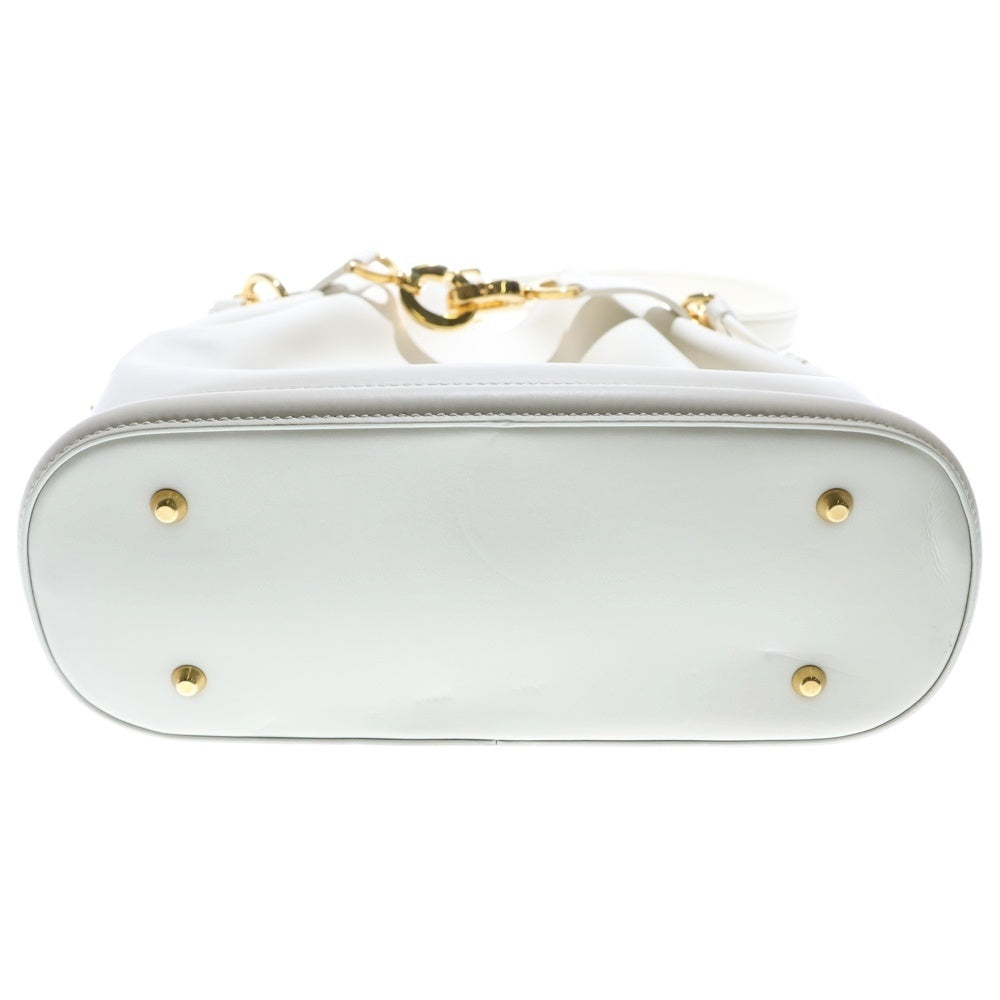 Christian Dior(クリスチャンディオール) CDロゴ ハンドバッグ チェーンバッグ 巾着ショルダーバッグ ミディアム ホワイト×ゴールド レザー M2271UBHA