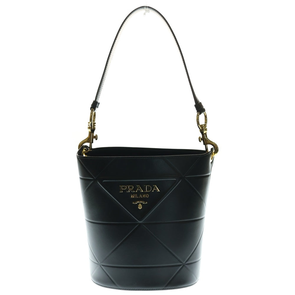 PRADA(プラダ) バケット ロゴ ショルダーバッグ ハンドバッグ ブラック レザー 1BE048 ゴールド金具
