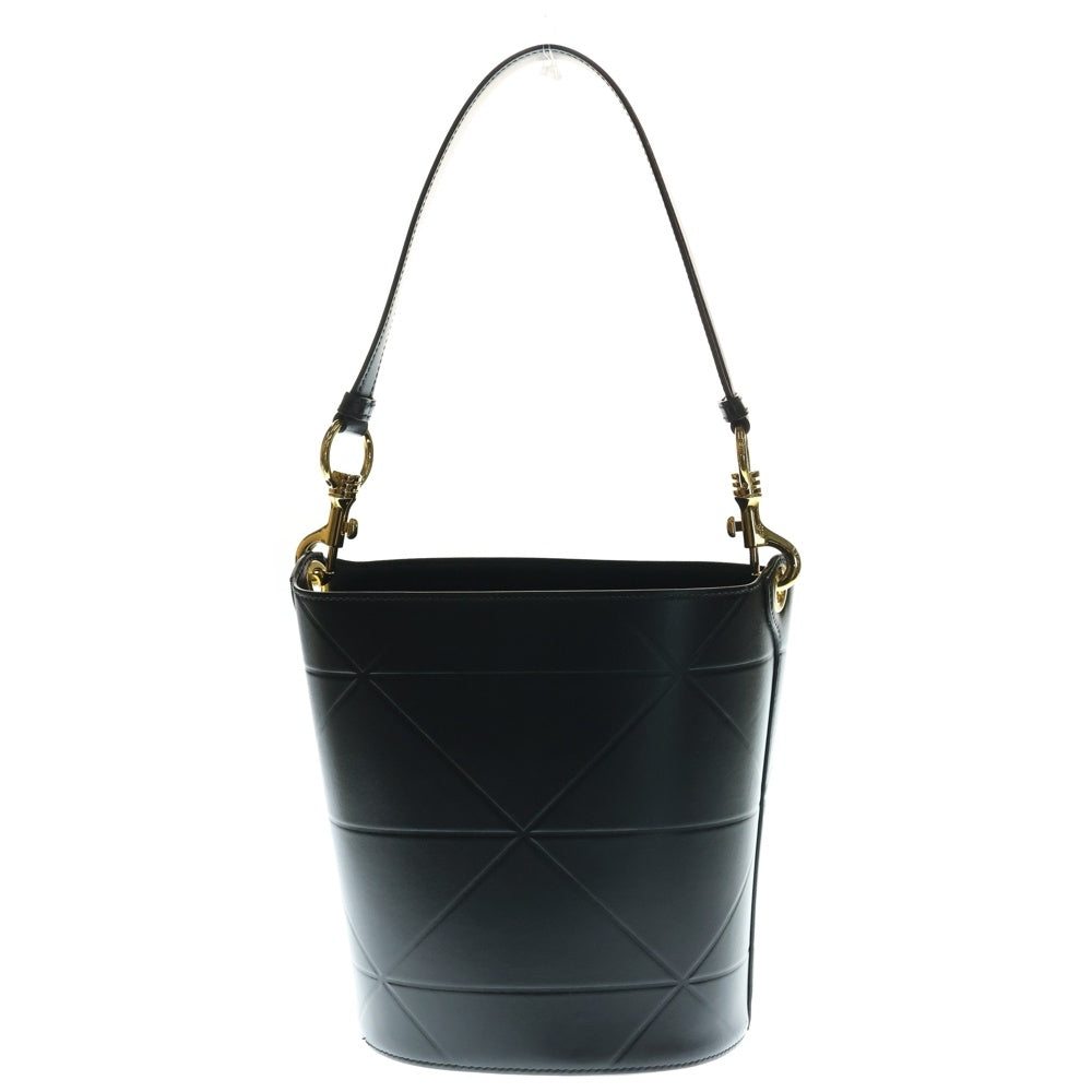 PRADA(プラダ) バケット ロゴ ショルダーバッグ ハンドバッグ ブラック レザー 1BE048 ゴールド金具