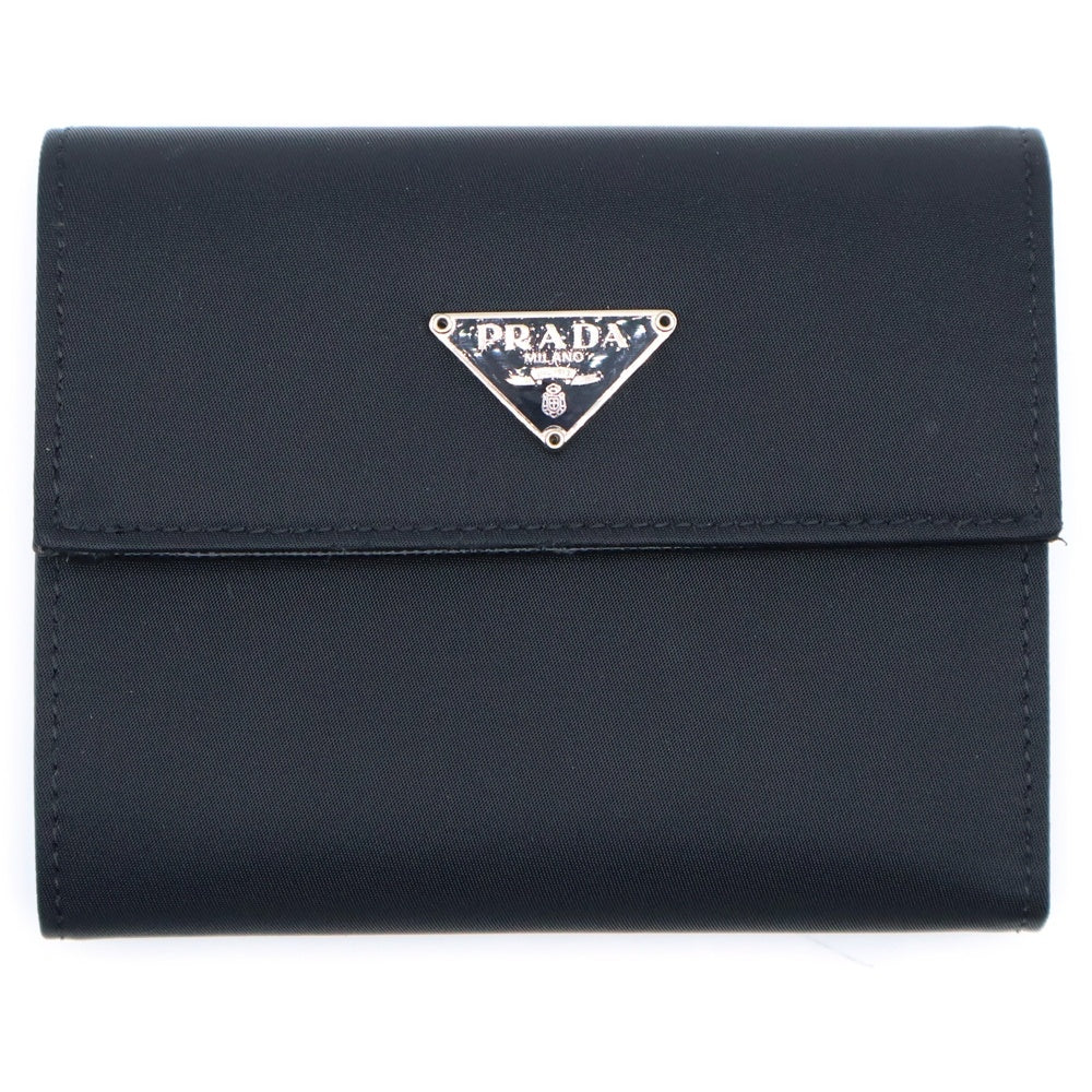 PRADA(プラダ) 三つ折り財布 コンパクトウォレット カードケース ブラック ナイロン×レザー M170 シルバー金具