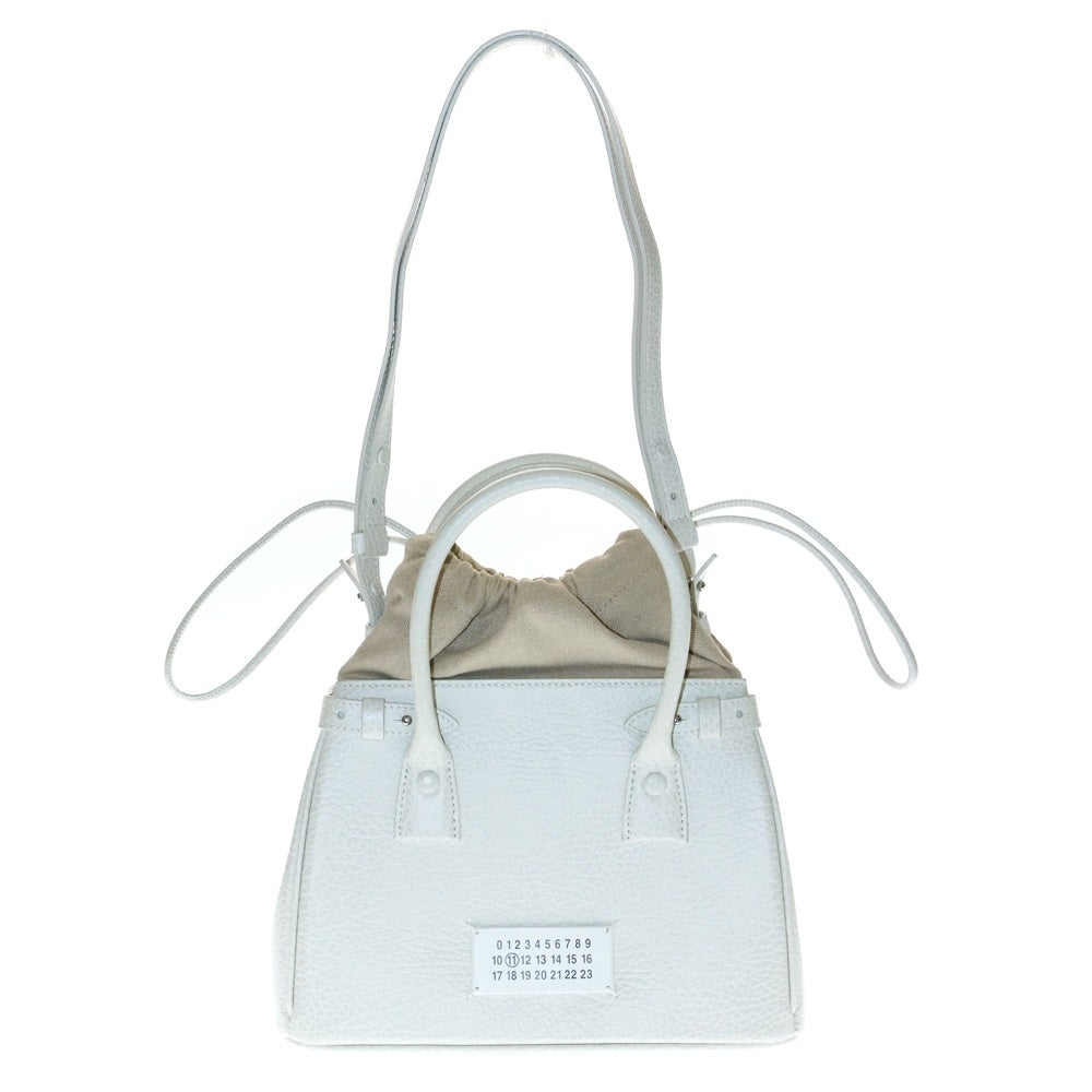 Maison Margiela 0(メゾンマルジェラ) 5AC レザー キャンバス ドローストリング 2WAY ハンド ショルダーバッグ シルバー金具 ホワイト SB3WD0005 P4348